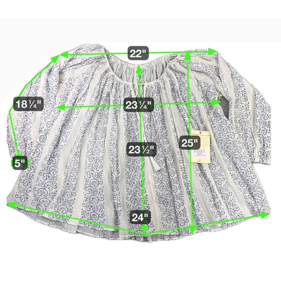 True Religion Womens Boho Top S Blue & White Trellis Print With Princess Seams - Picture 2 of 16